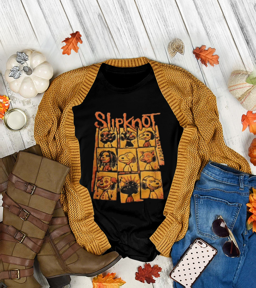 Slipknot Characters In Panels With Numbers And Cartoon Faces T-Shirt