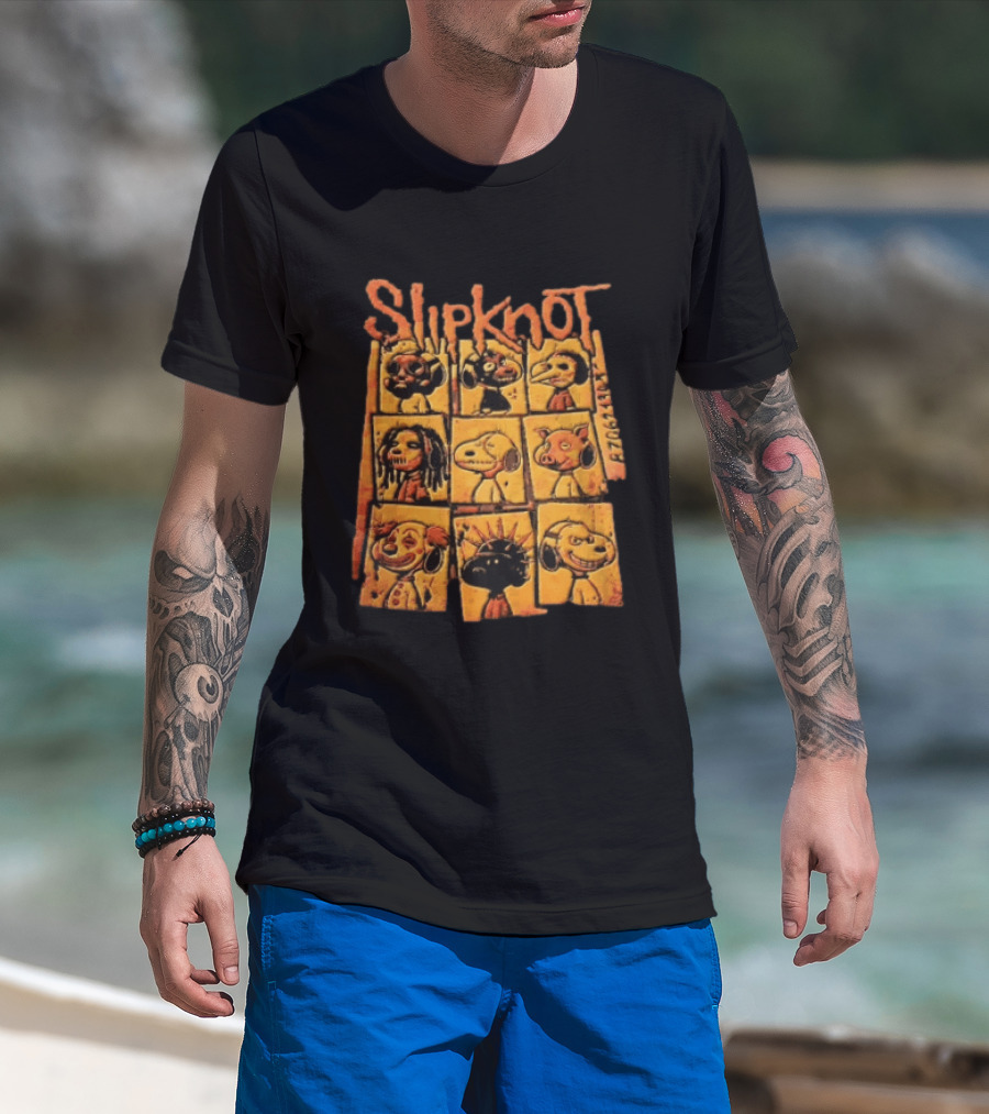 Slipknot Characters In Panels With Numbers And Cartoon Faces T-Shirt