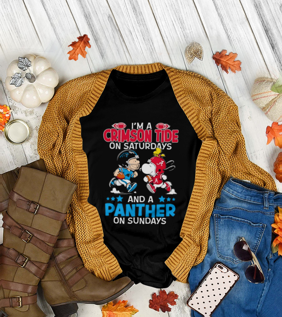 I'm A Crimson Tide On Saturdays And A Panther On Sundays Snoopy And Charlie Brown T-Shirt