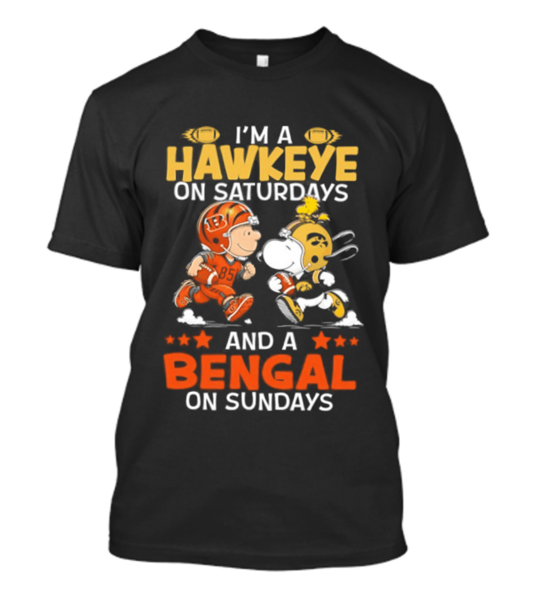 Iowa Hawkeyes Saturdays And Cincinnati Bengals Sundays Snoopy Charlie Brown T-Shirt