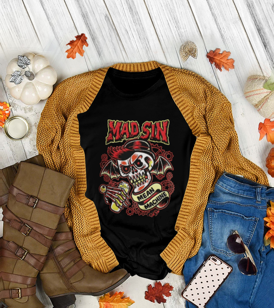 Mad Sin Mean Machine Skull Skeleton Beer T-Shirt