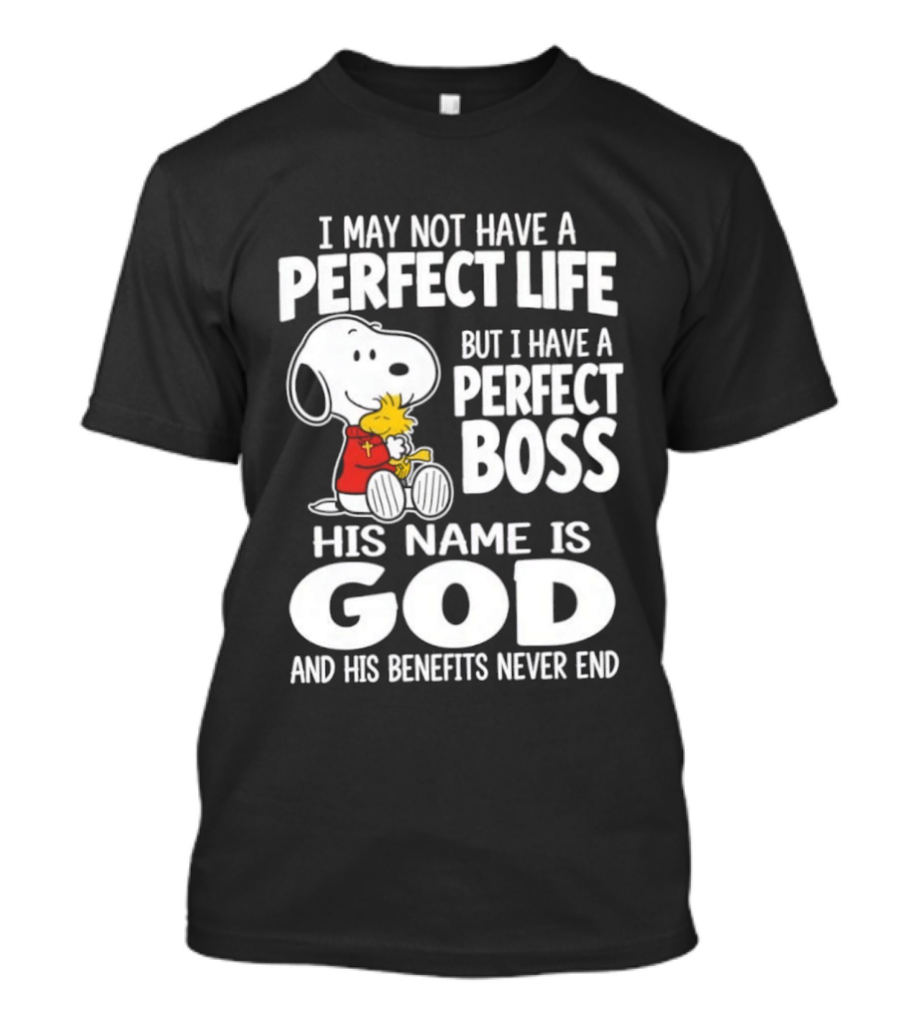 I May Not Have A Perfect Life But I Have A Perfect Boss Snoopy His Name Is God And His Benefits Never End T-Shirt