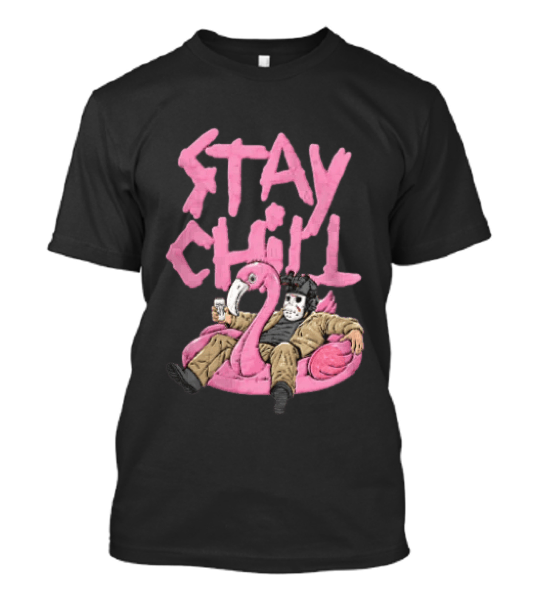 Stay Chill Jason Voorhees Energy Drink Pink Flamingo Float T-Shirt