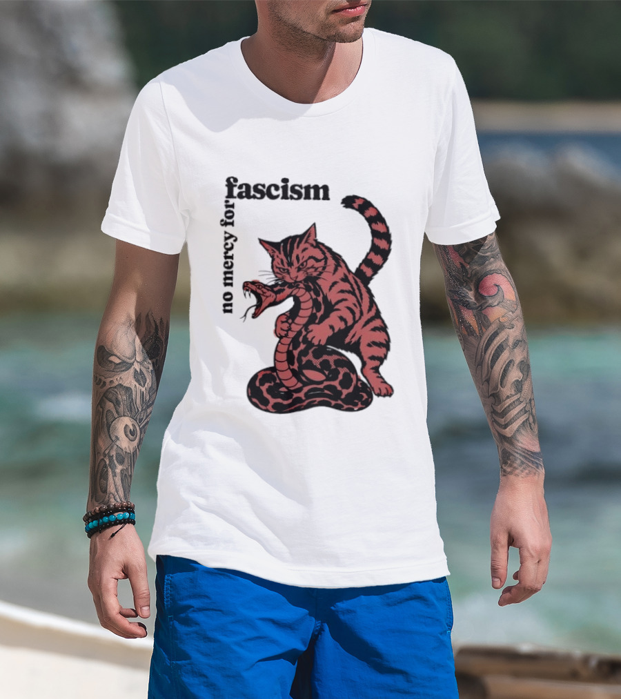 No Mercy For Fascism Cat And Snake T-Shirt