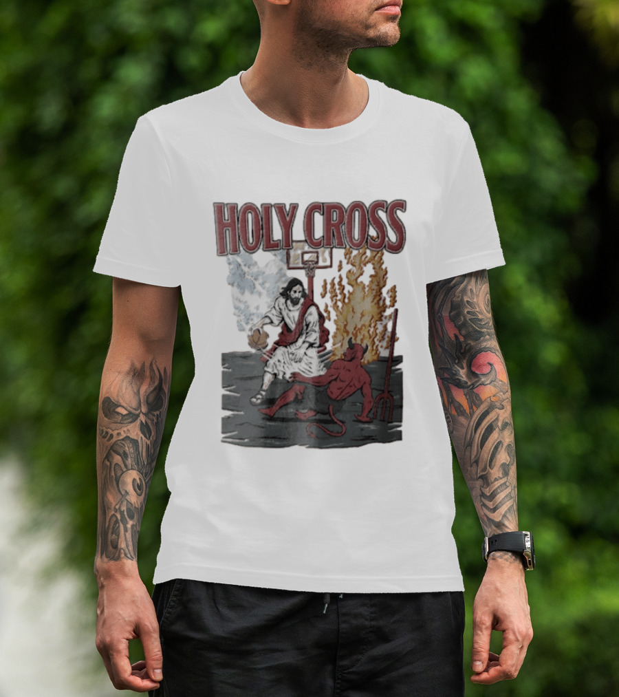 Holy Cross Basketball Player Versus Devil Duel T-Shirt