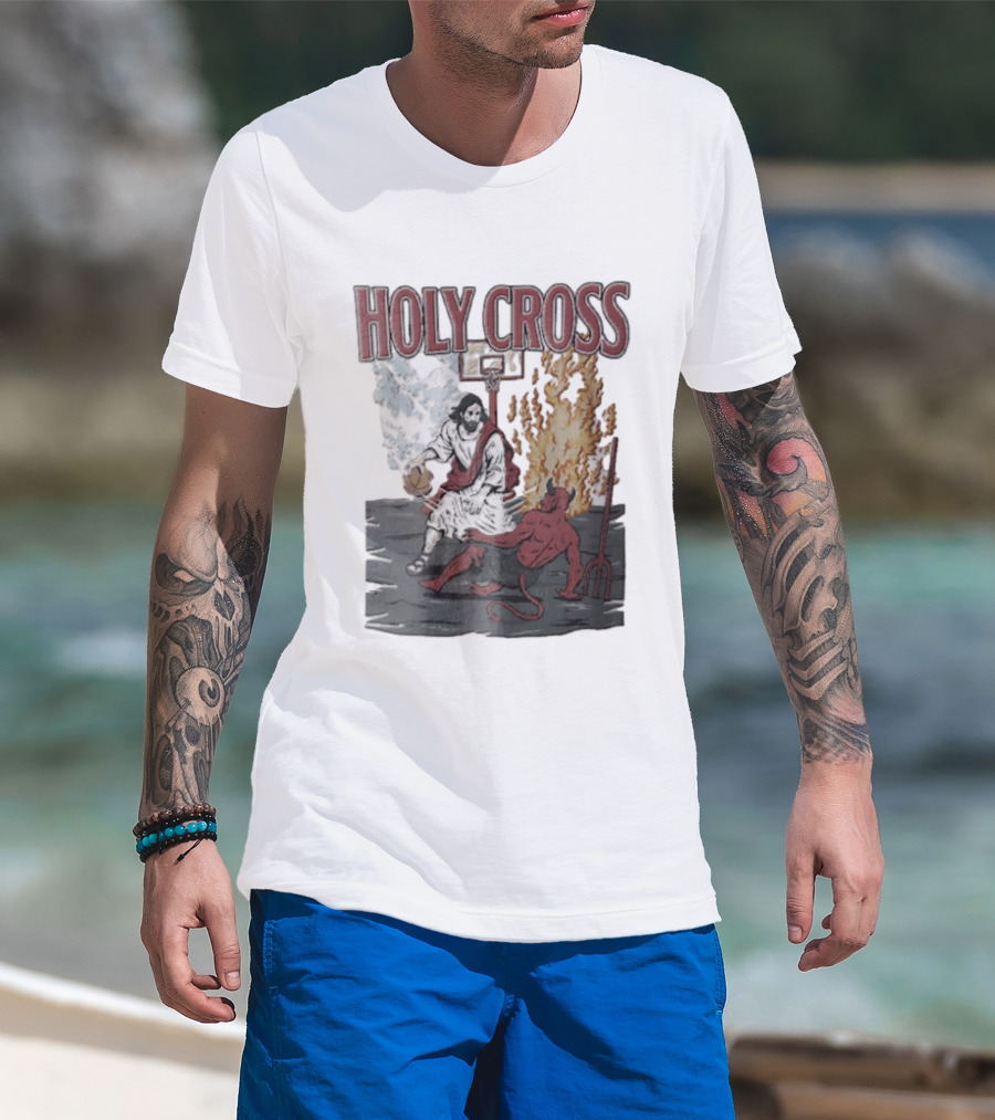 Holy Cross Basketball Player Versus Devil Duel T-Shirt