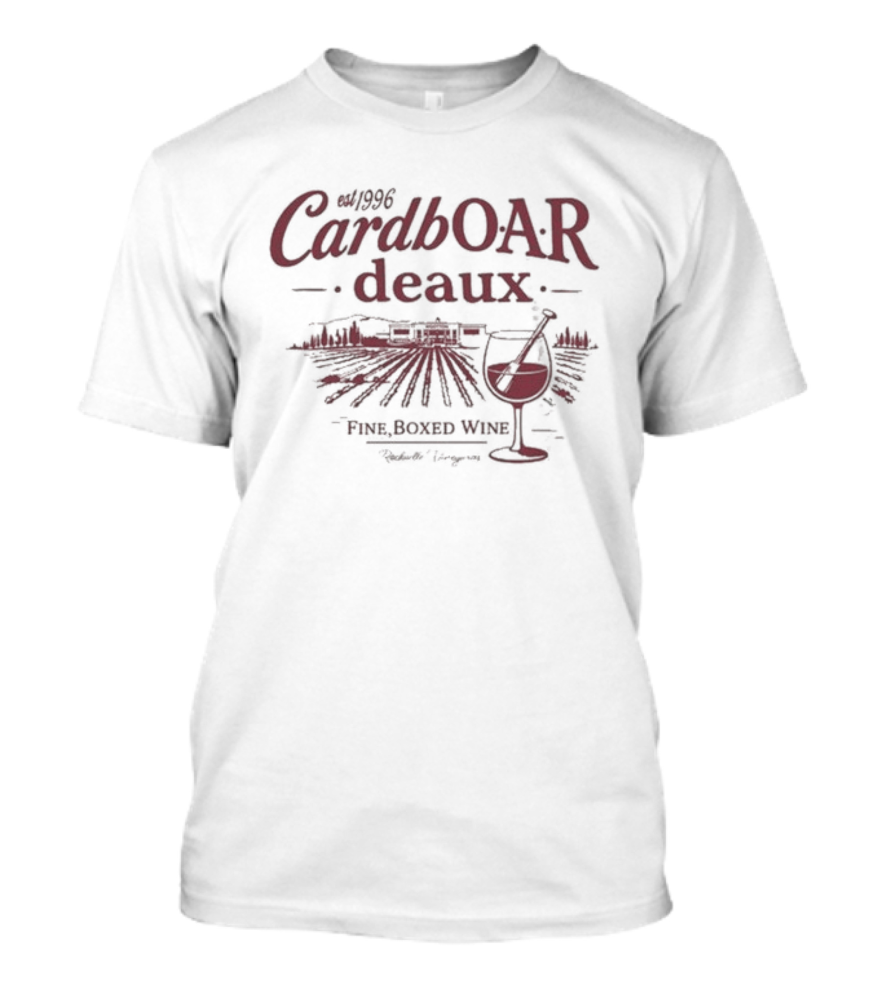 Oar Of A Revolution CardbOARdeaux Fine Boxed Wine Est 1996 Vintage Vineyard Scene T-Shirt