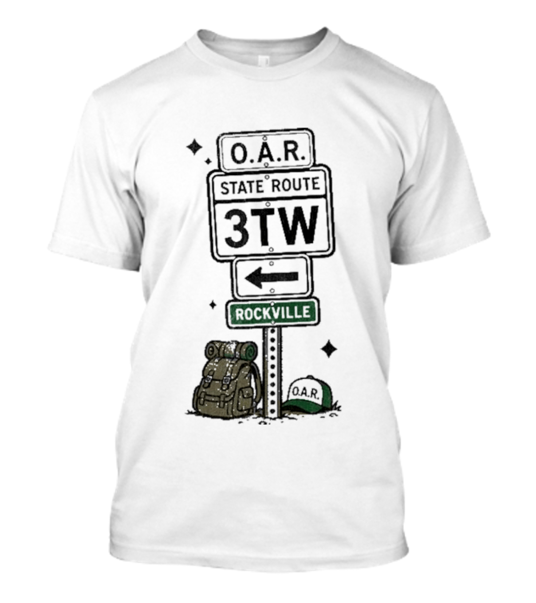 O.A.R. State Route 3TW Rockville Road Sign Backpack Adventure T-Shirt