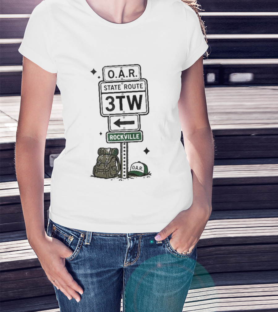 O.A.R. State Route 3TW Rockville Road Sign Backpack Adventure T-Shirt