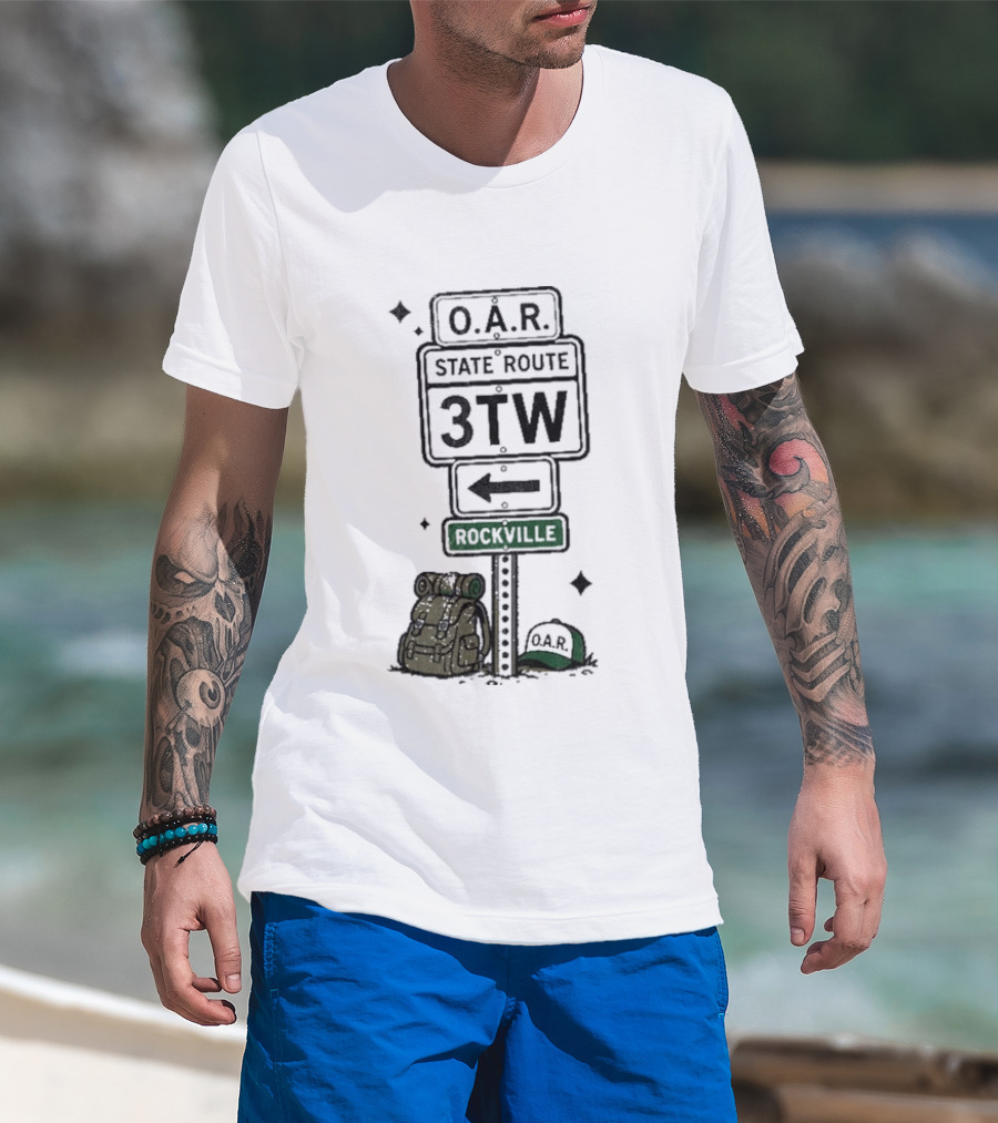 O.A.R. State Route 3TW Rockville Road Sign Backpack Adventure T-Shirt