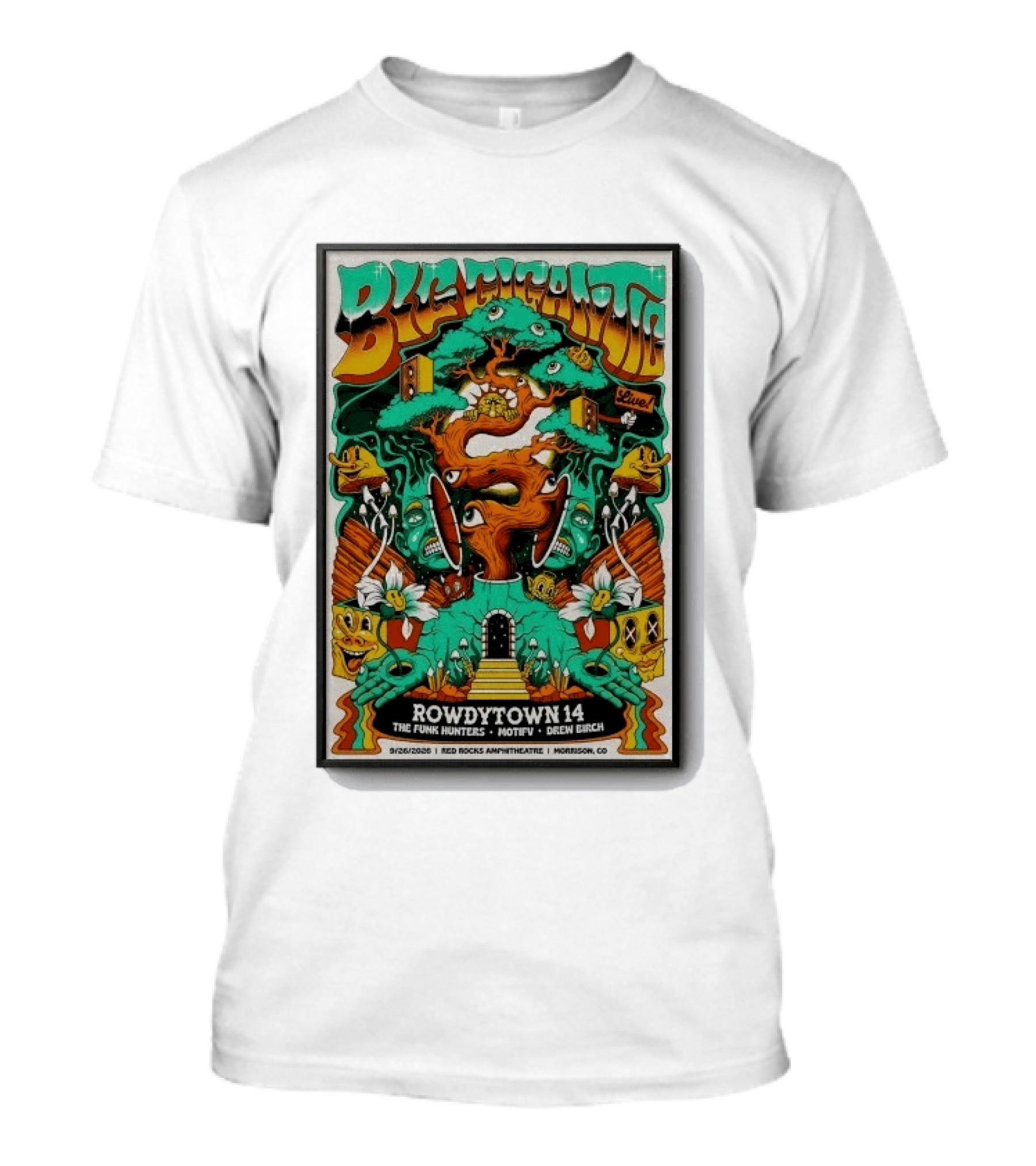 Big Gigantic Live Rowdytown 14 Red Rocks Amphitheatre September 26 2026 Morrison CO The Funk Hunters Motifv Drew Birch T-Shirt