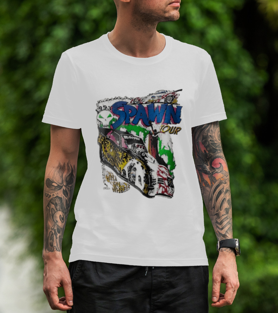 Spawn Tour Hell On Wheels Racing Car Skull Motif T-Shirt