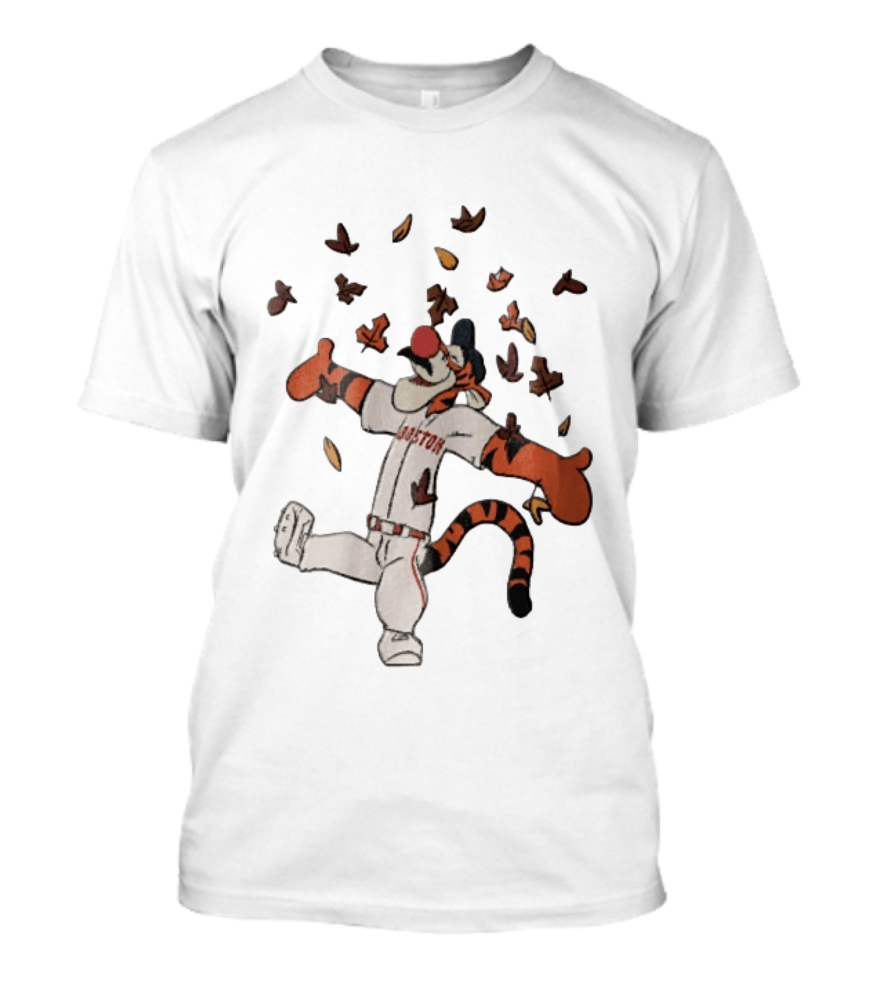 Tigger In Boston Baseball Uniform Enjoying Falling Leaves T-Shirt
