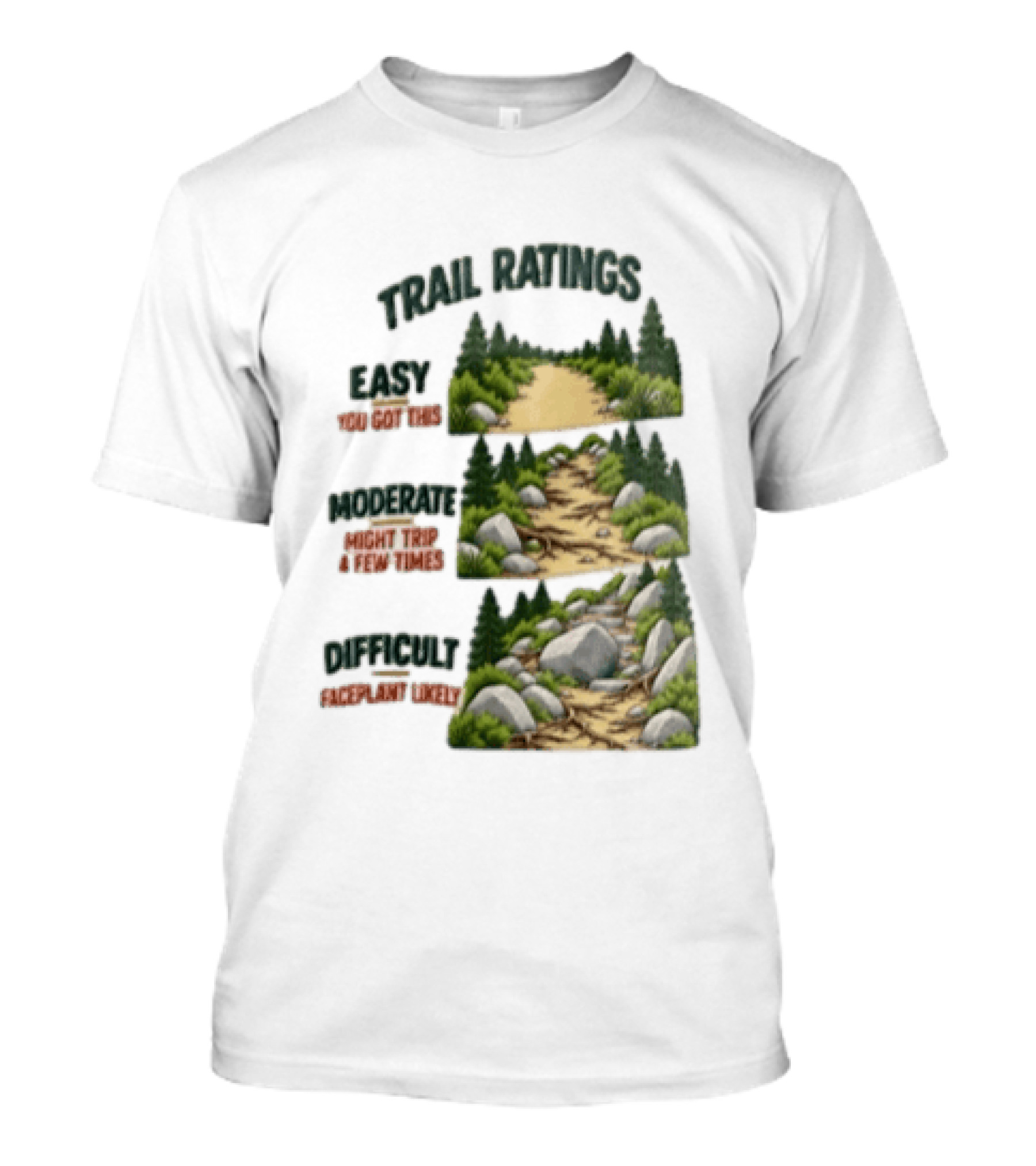 Trail Ratings Easy You Got This Moderate Might Trip A Few Times Difficult Acceptable Injury T-Shirt