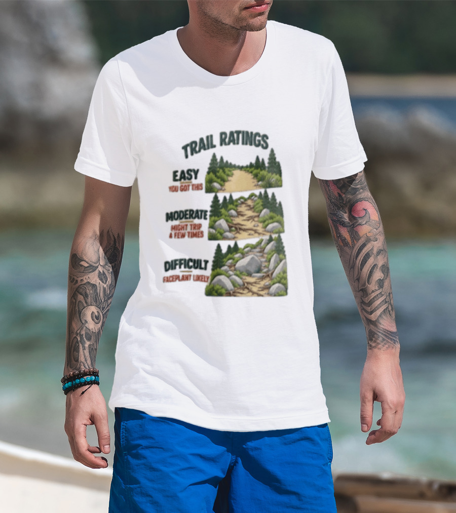 Trail Ratings Easy You Got This Moderate Might Trip A Few Times Difficult Acceptable Injury T-Shirt