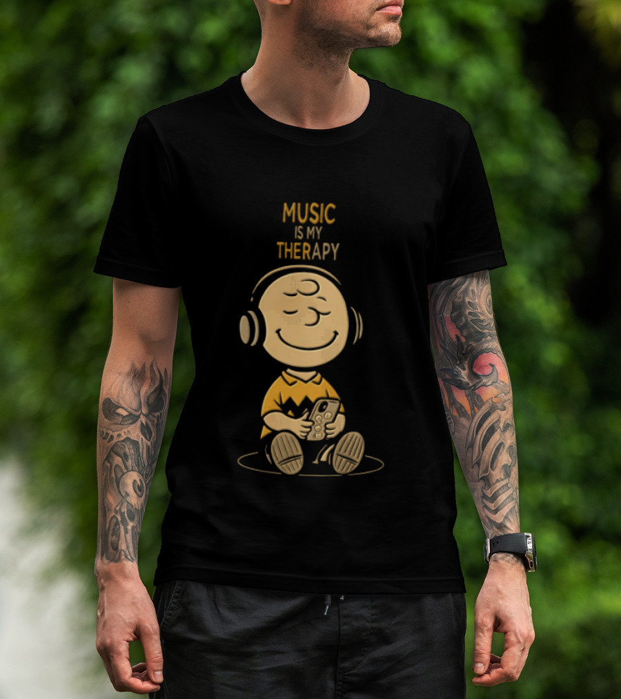 Charlie Brown Listening To Music Is My Therapy T-Shirt