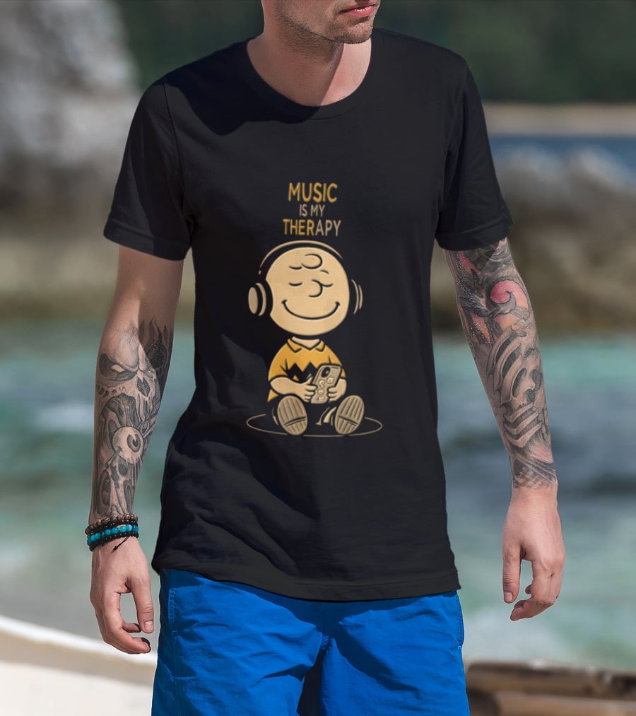 Charlie Brown Listening To Music Is My Therapy T-Shirt