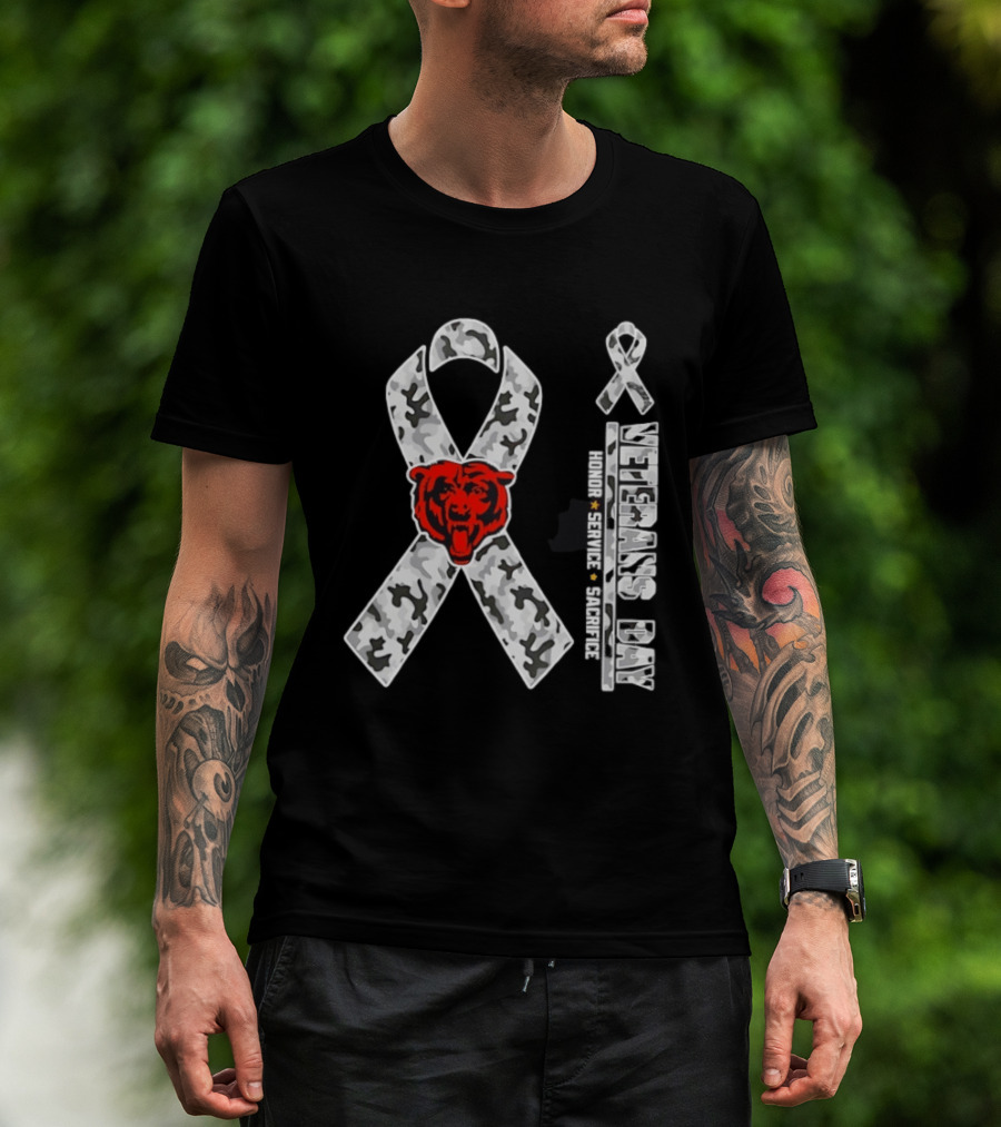 Chicago Bears Veterans Day 2026 Honor Service Sacrifice Camo Ribbon T-Shirt