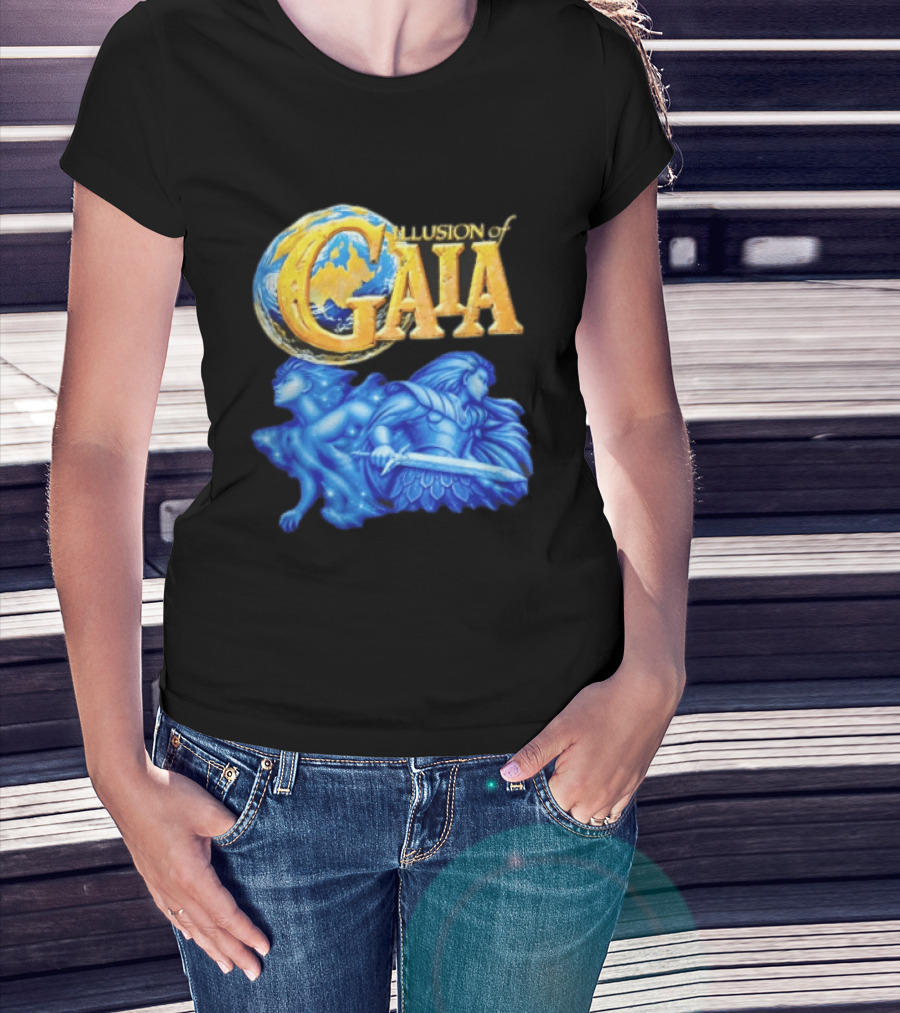Illusion Of Gaia Earth Globe Blue Figures Sword T-Shirt