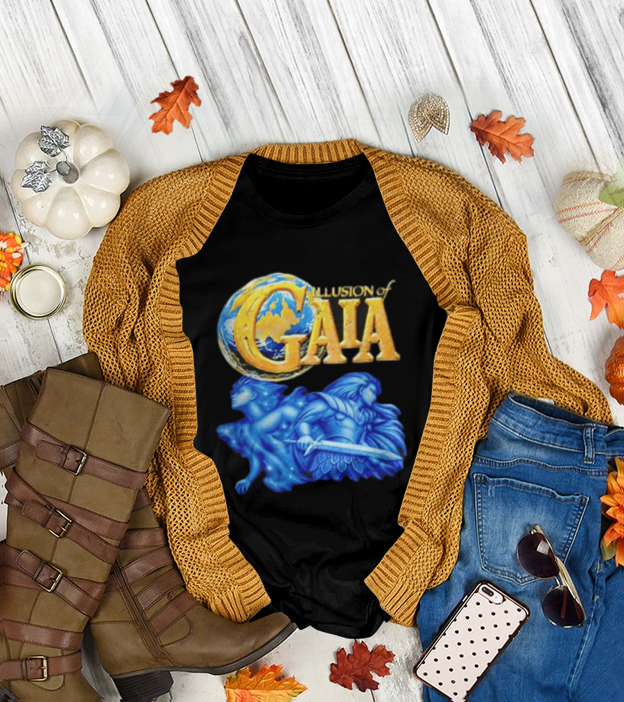 Illusion Of Gaia Earth Globe Blue Figures Sword T-Shirt