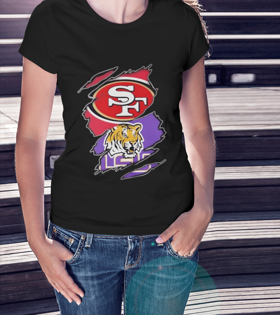 San Francisco 49ers SF And LSU Tigers Tiger Distressed T-Shirt