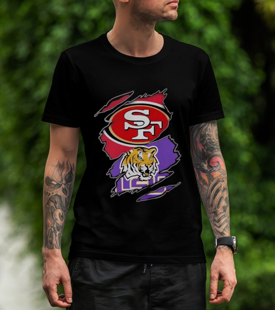 San Francisco 49ers SF And LSU Tigers Tiger Distressed T-Shirt