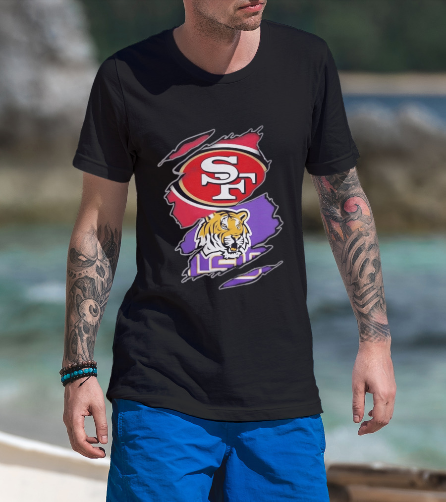 San Francisco 49ers SF And LSU Tigers Tiger Distressed T-Shirt