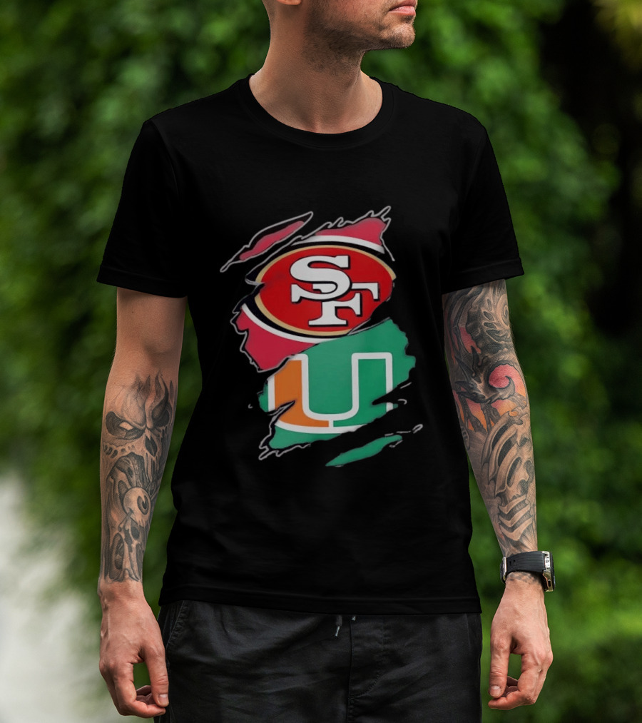 San Francisco 49ers SF And Miami Hurricanes U Distressed Logos T-Shirt