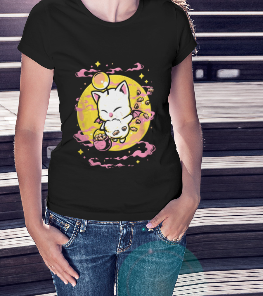 Moogle Cute Character With Candy Bucket And Glowing Yellow T-Shirt