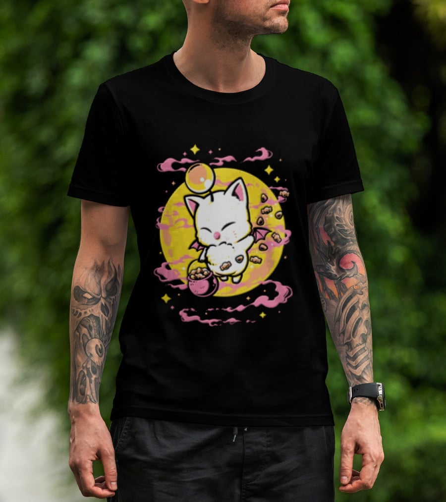 Moogle Cute Character With Candy Bucket And Glowing Yellow T-Shirt