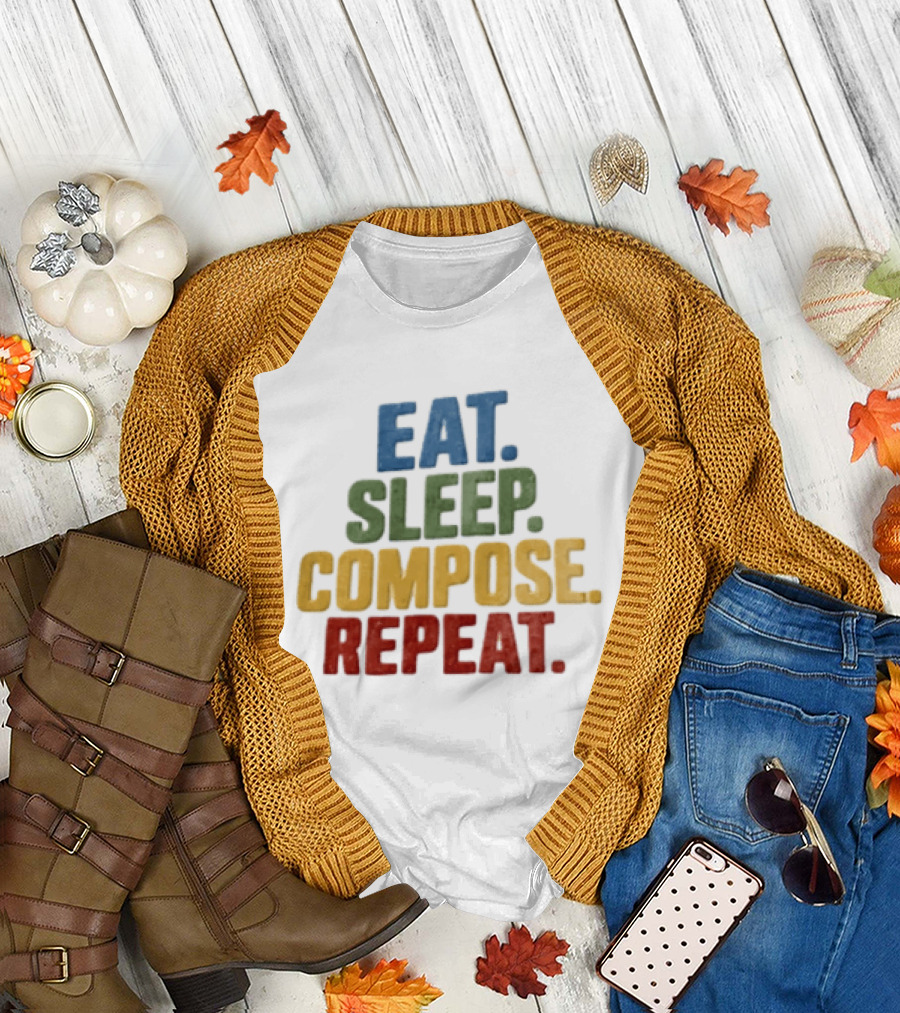 EAT Sleep Compose Repeat Distressed Block Multicolored T-Shirt