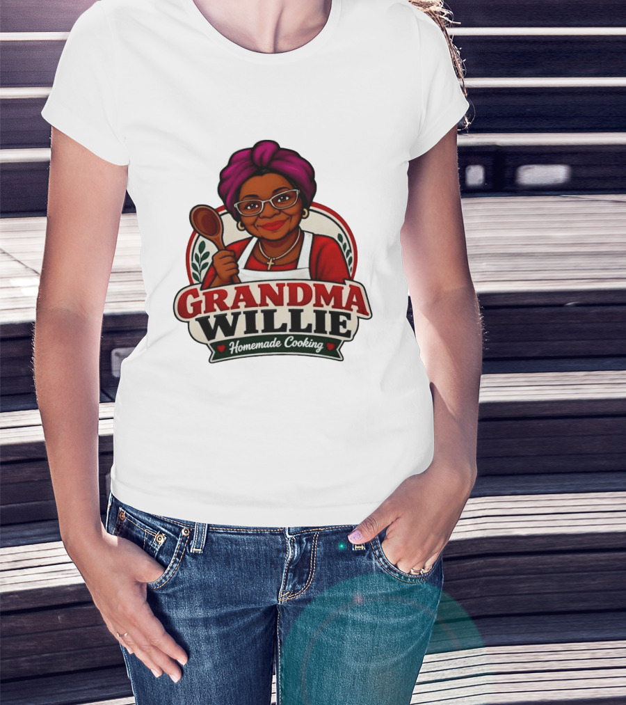 Grandma Willie Homemade Cooking Kitchen Apron Vector T-Shirt