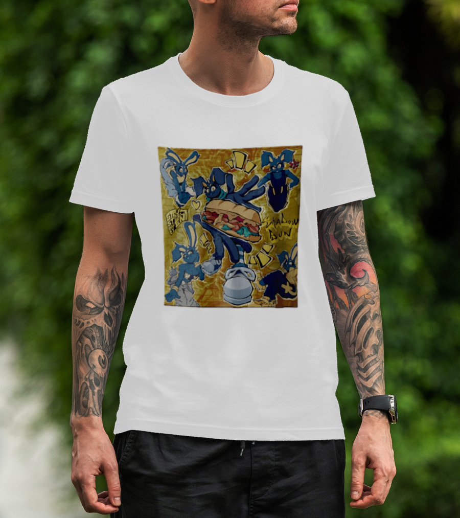 Shadow Bun Blue Rabbit Characters With Sandwich And Stevobeni T-Shirt