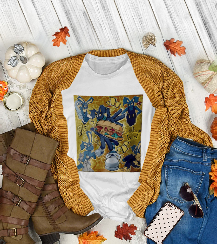 Shadow Bun Blue Rabbit Characters With Sandwich And Stevobeni T-Shirt