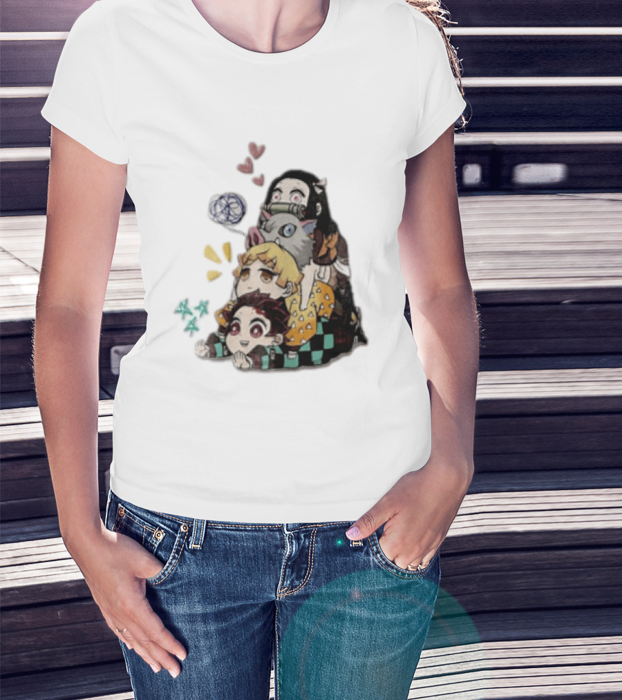 Tanjiro Kamado Zenitsu Agatsuma Inosuke Hashibira Nezuko Hearts Demon Slayer T-Shirt