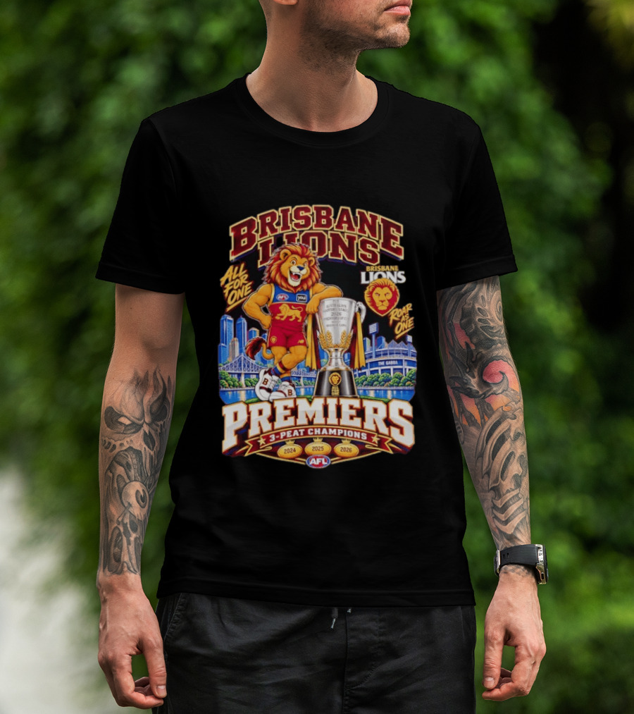 Brisbane Lions 2026 AFL Premiers 3 Peat Champions Roar As One T-Shirt