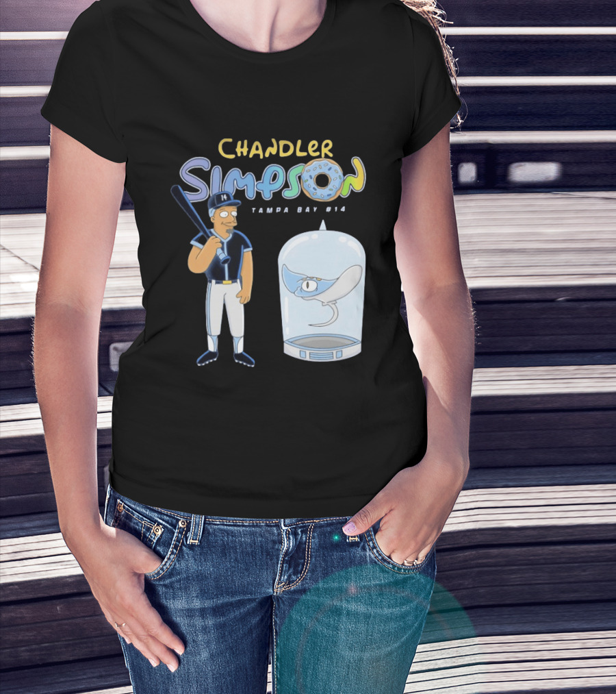 Chandler Simpson Tampa Bay Rays Cartoon Character #14 With Baseball Bat And Manta Ray T-Shirt