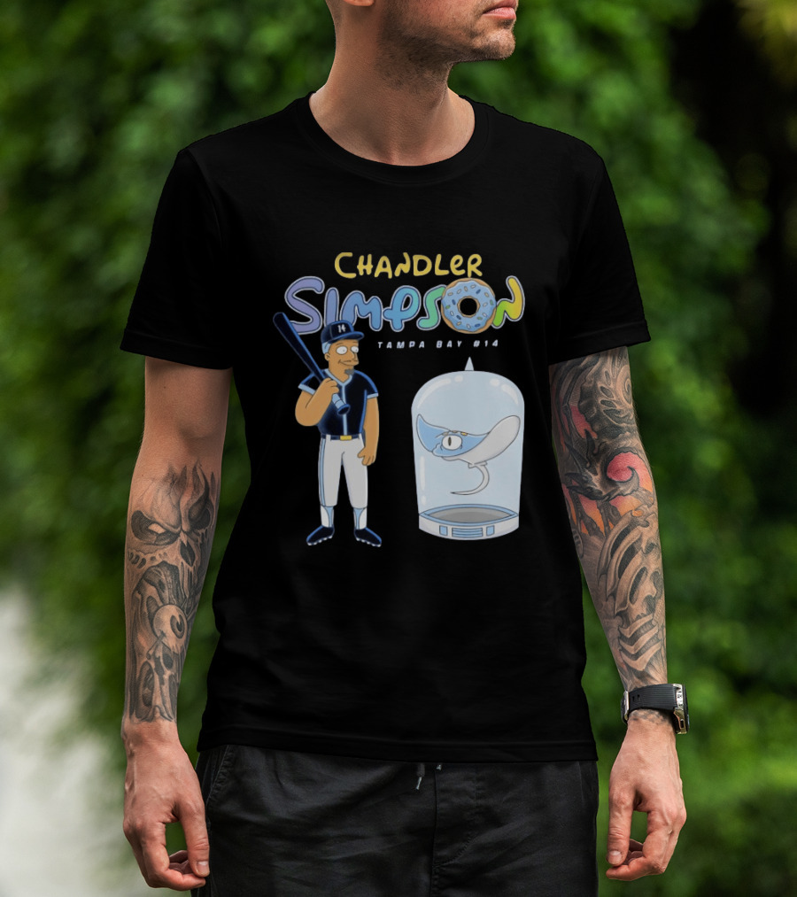 Chandler Simpson Tampa Bay Rays Cartoon Character #14 With Baseball Bat And Manta Ray T-Shirt