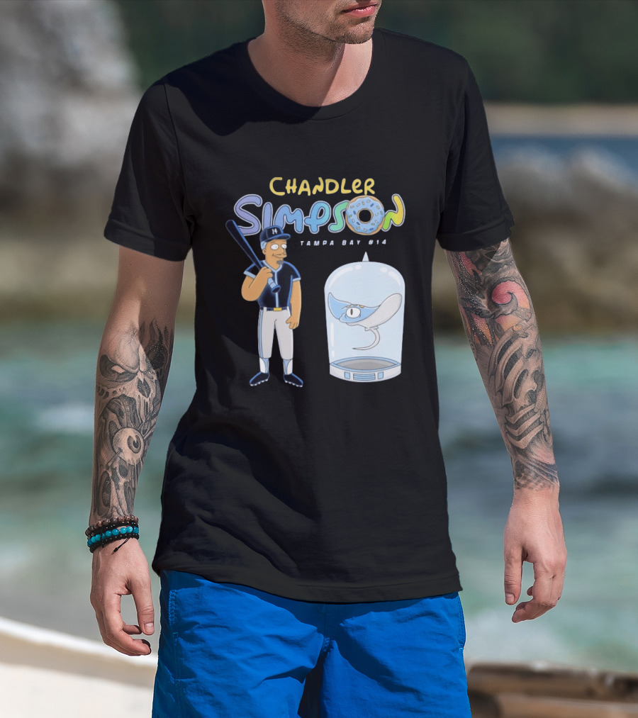 Chandler Simpson Tampa Bay Rays Cartoon Character #14 With Baseball Bat And Manta Ray T-Shirt