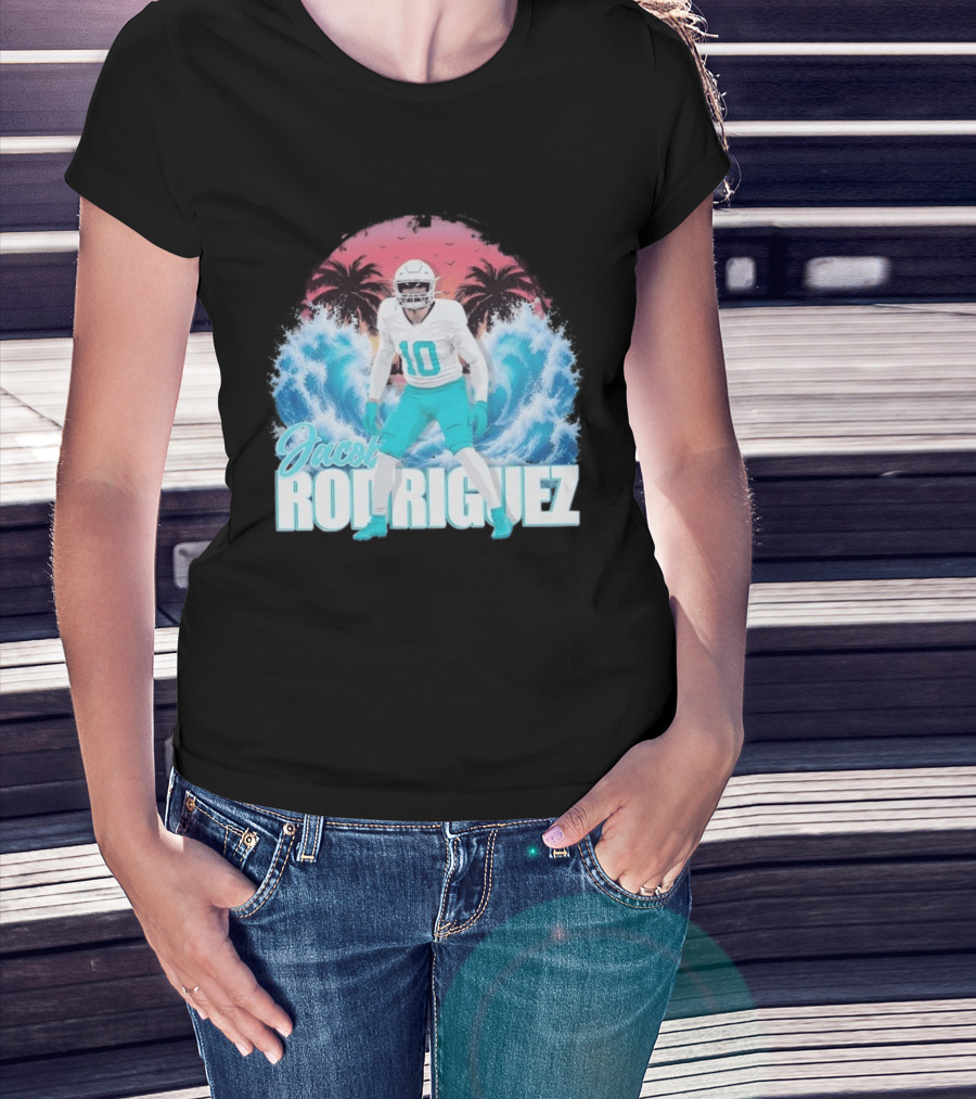 Jacob Rodriguez Miami Dolphins Tidal Wave Football Player Tropical T-Shirt