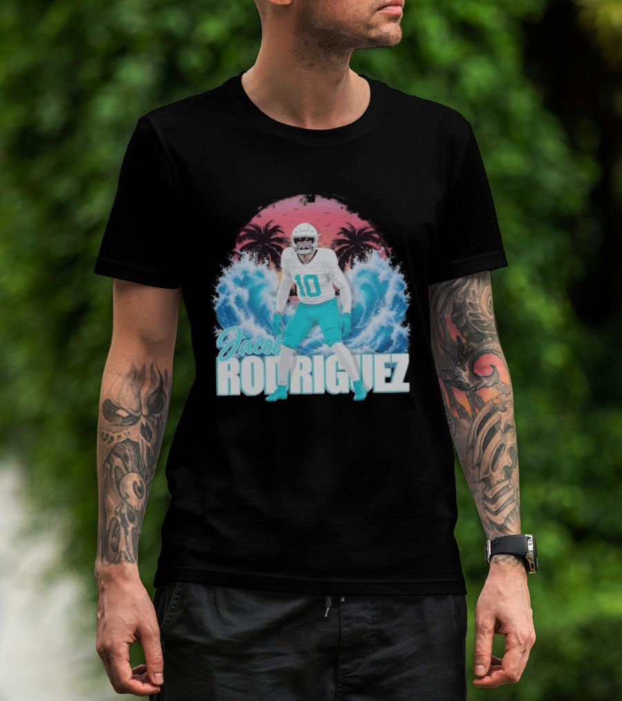 Jacob Rodriguez Miami Dolphins Tidal Wave Football Player Tropical T-Shirt