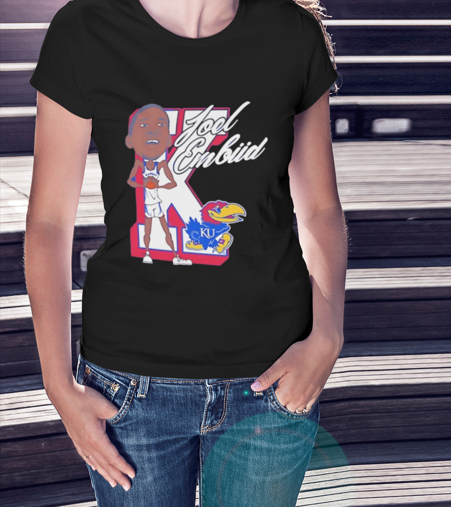 Joel Embiid Kansas Jayhawks KU Cartoon Bobblehead T-Shirt