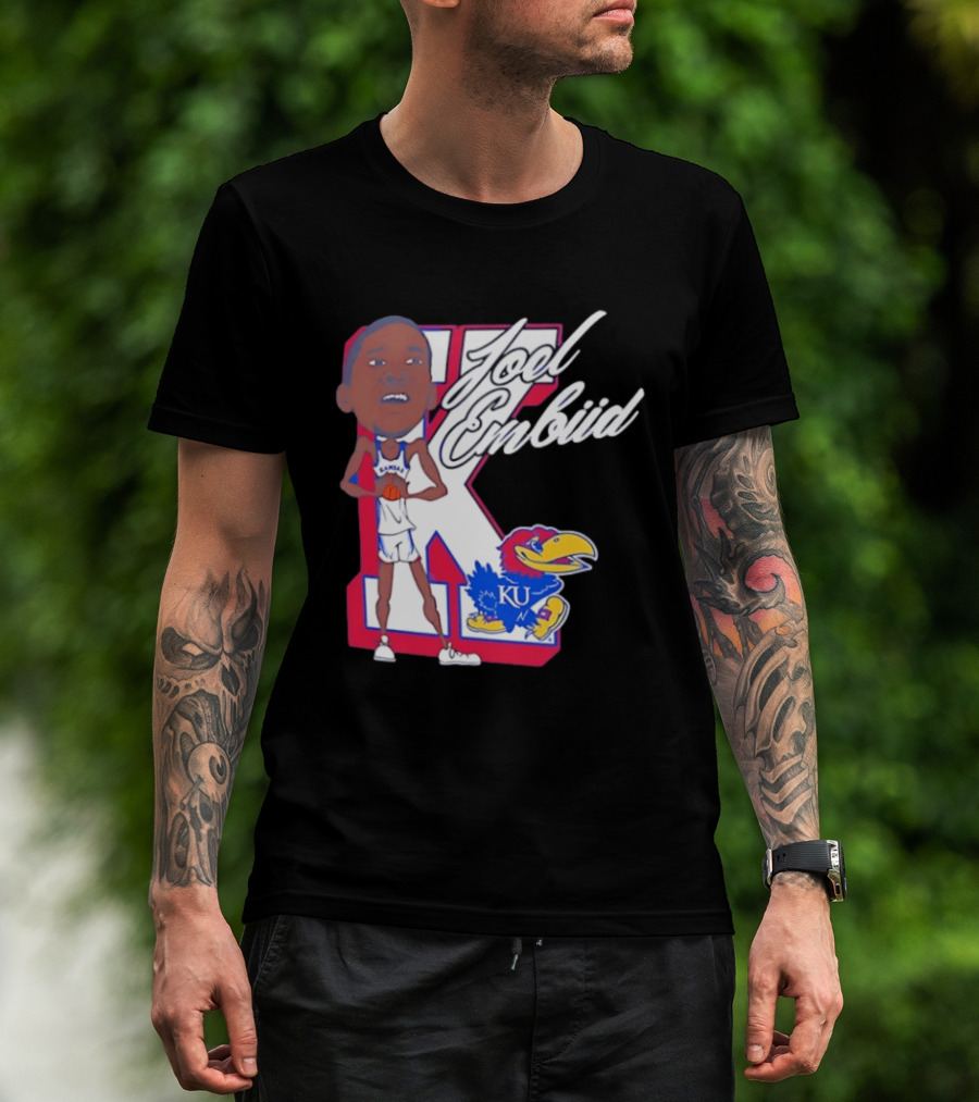 Joel Embiid Kansas Jayhawks KU Cartoon Bobblehead T-Shirt