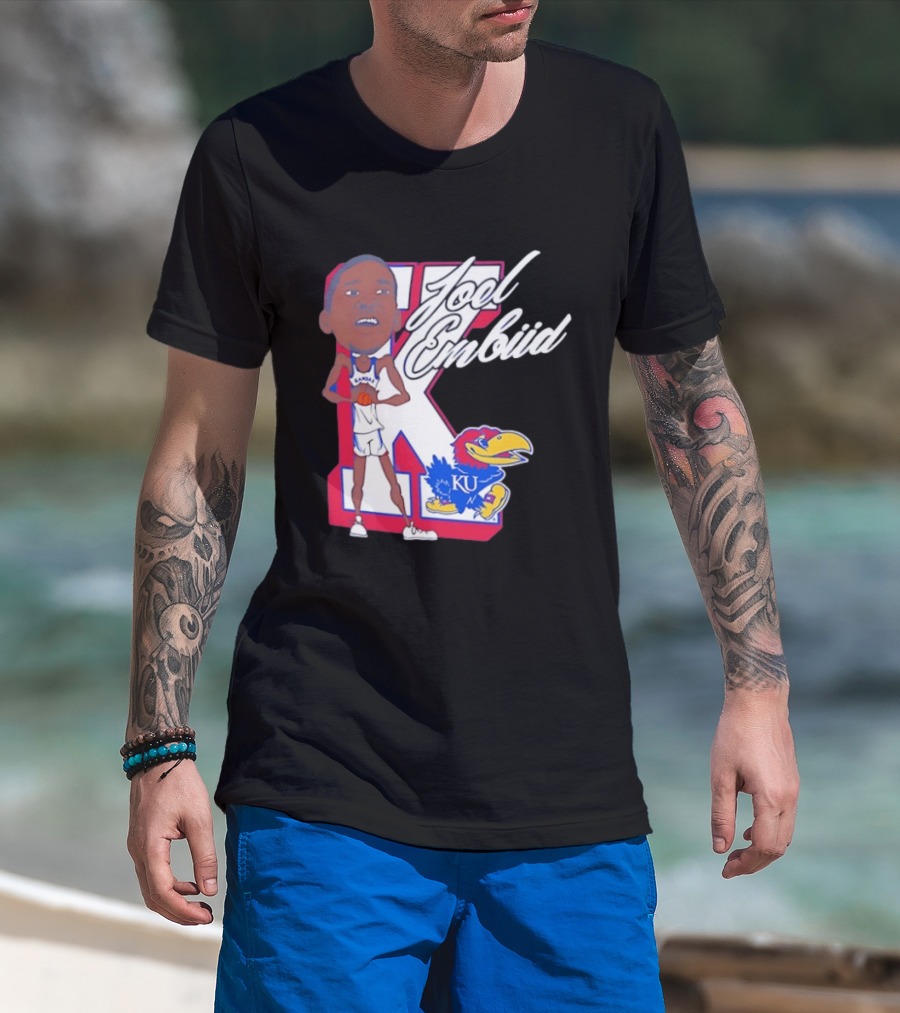 Joel Embiid Kansas Jayhawks KU Cartoon Bobblehead T-Shirt