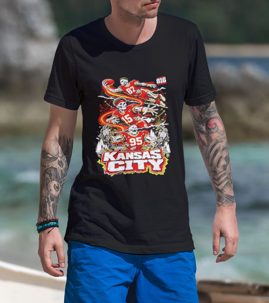 Kansas City Chiefs Skeleton Players Halloween 87 95 15 816 T-Shirt