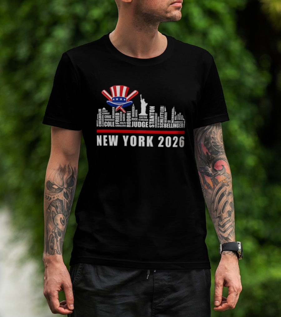 New York 2026 Yankees Baseball Skyline Statue Liberty Judge Rizzo Cabrera Torres T-Shirt
