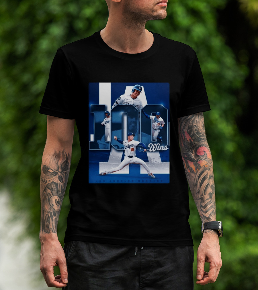 Original MLB Los Angeles Dodgers 100 Wins Player Celebration Victory T-Shirt