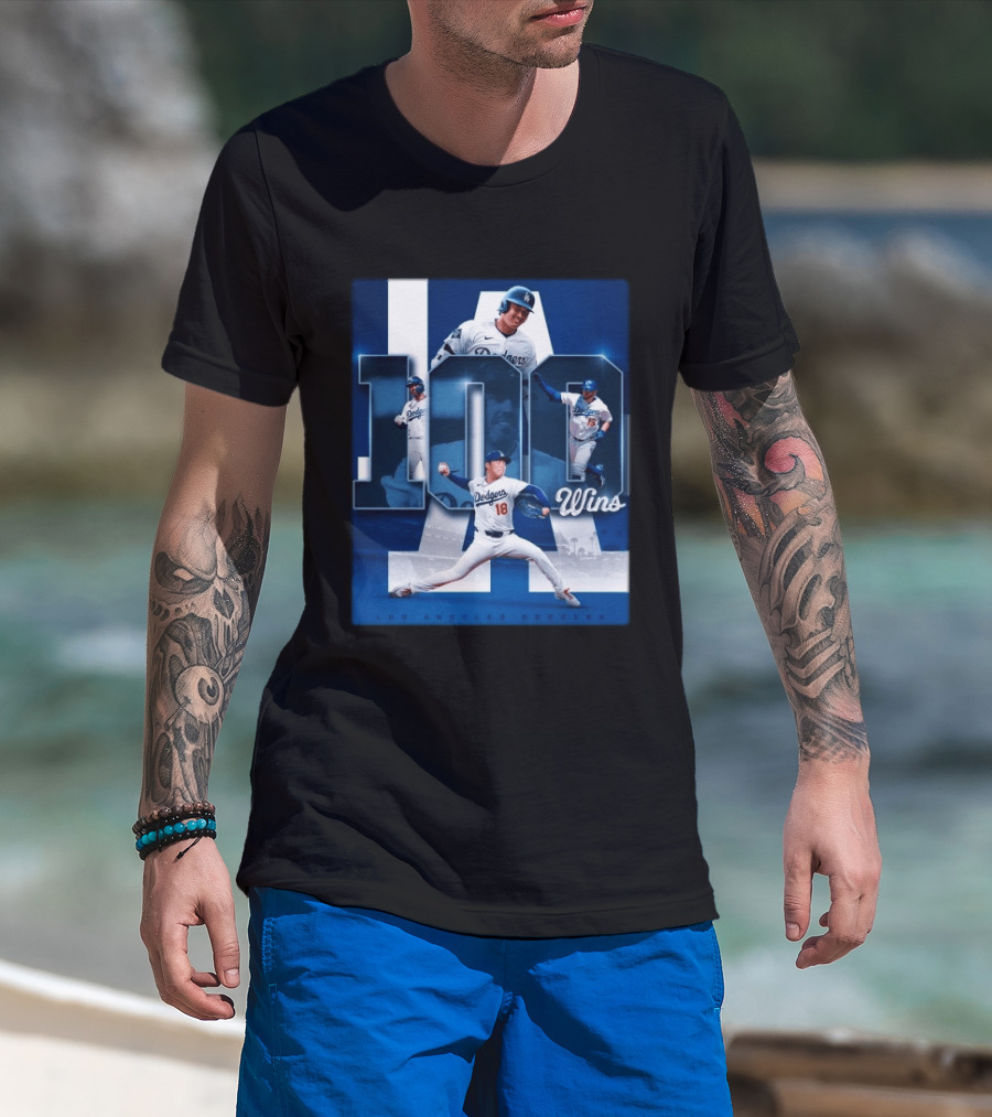 Original MLB Los Angeles Dodgers 100 Wins Player Celebration Victory T-Shirt