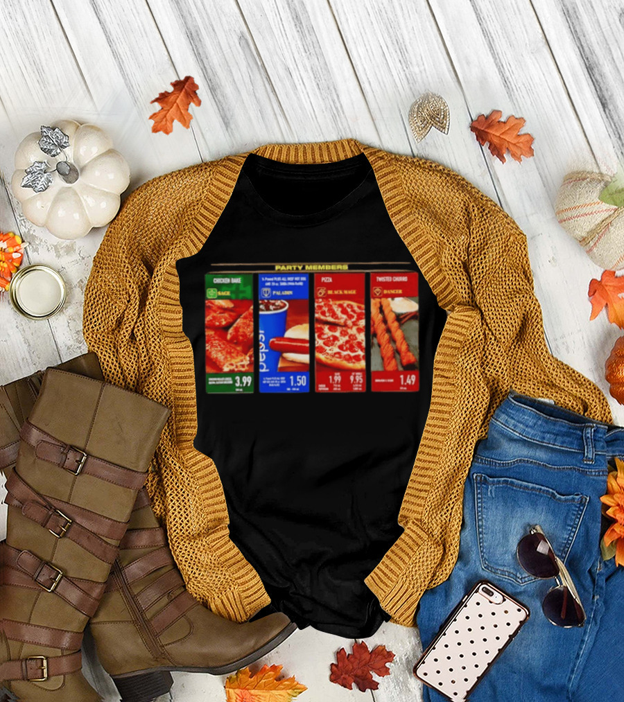Party Members Menu Chicken Bake Sage Paladin Beverage Hot Dog Black Mage Pepperoni Pizza Dancer Twisted Churro T-Shirt