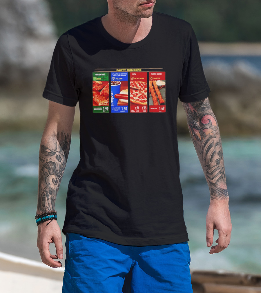 Party Members Menu Chicken Bake Sage Paladin Beverage Hot Dog Black Mage Pepperoni Pizza Dancer Twisted Churro T-Shirt